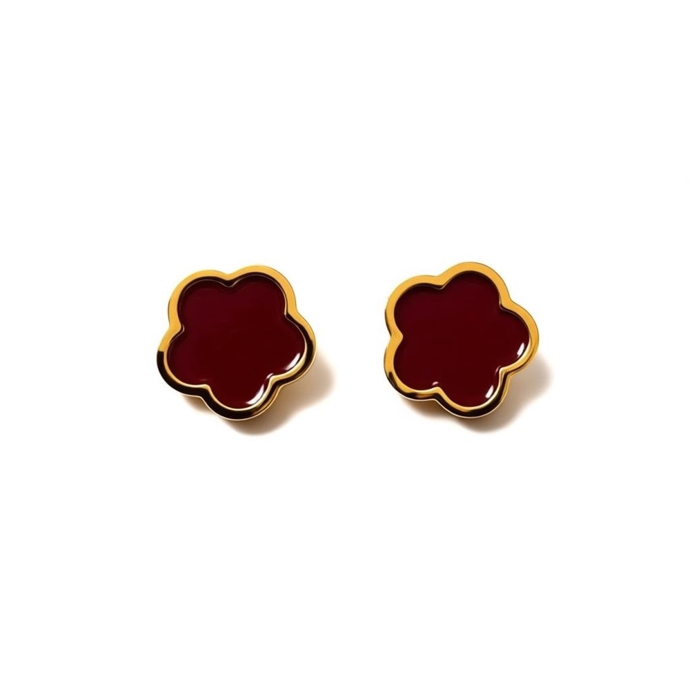 Elegant Gold and burgundy Clover Earrings